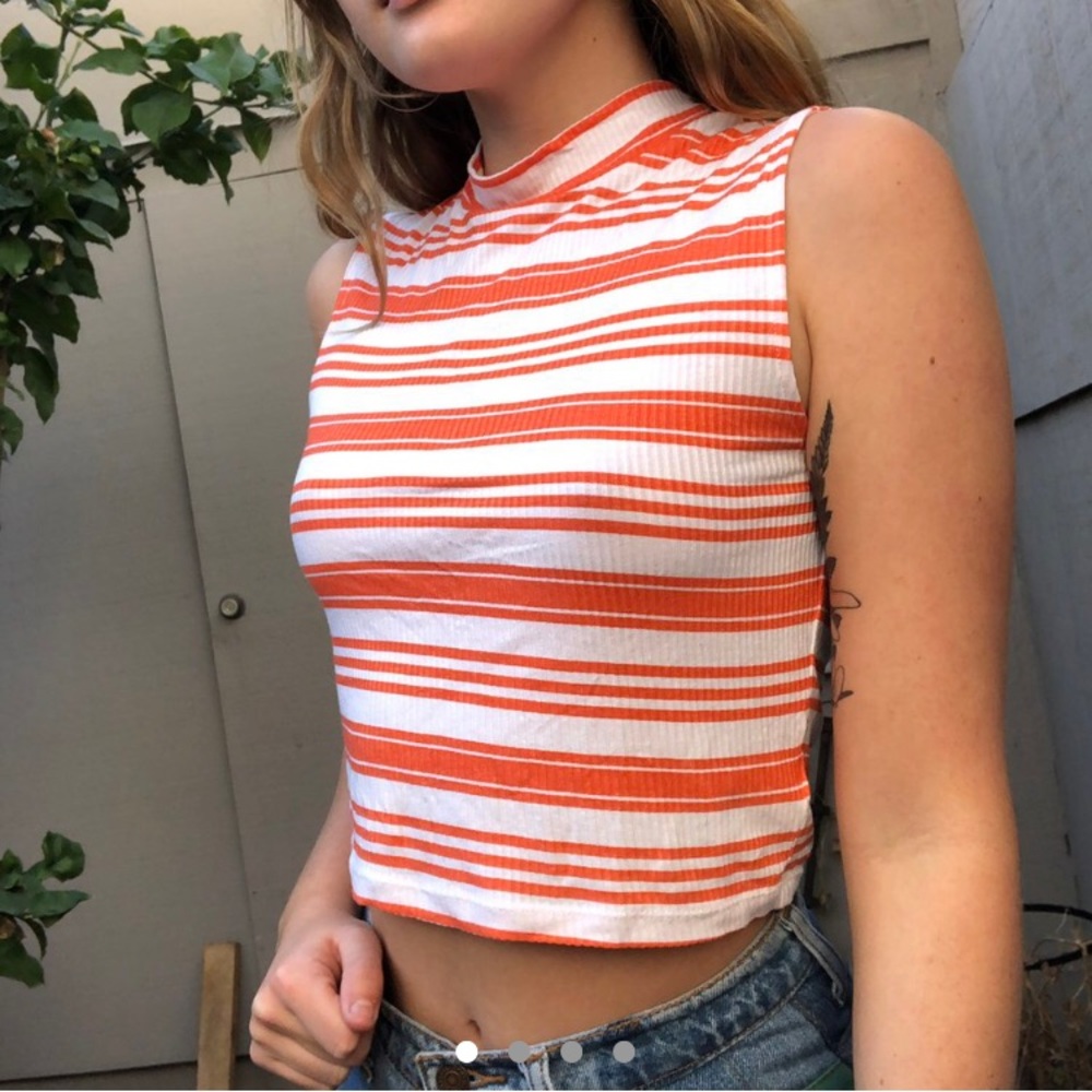 Orange and White tank with a Mock Neck